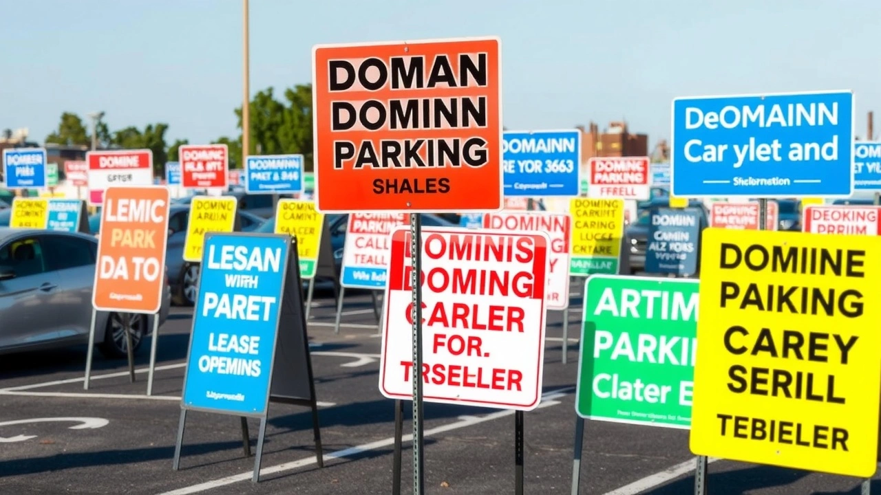 photo d'un parking avec des panneaux de domaines