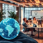 Une illustration photoréaliste d'un paysage numérique symbolisant la stratégie SEO