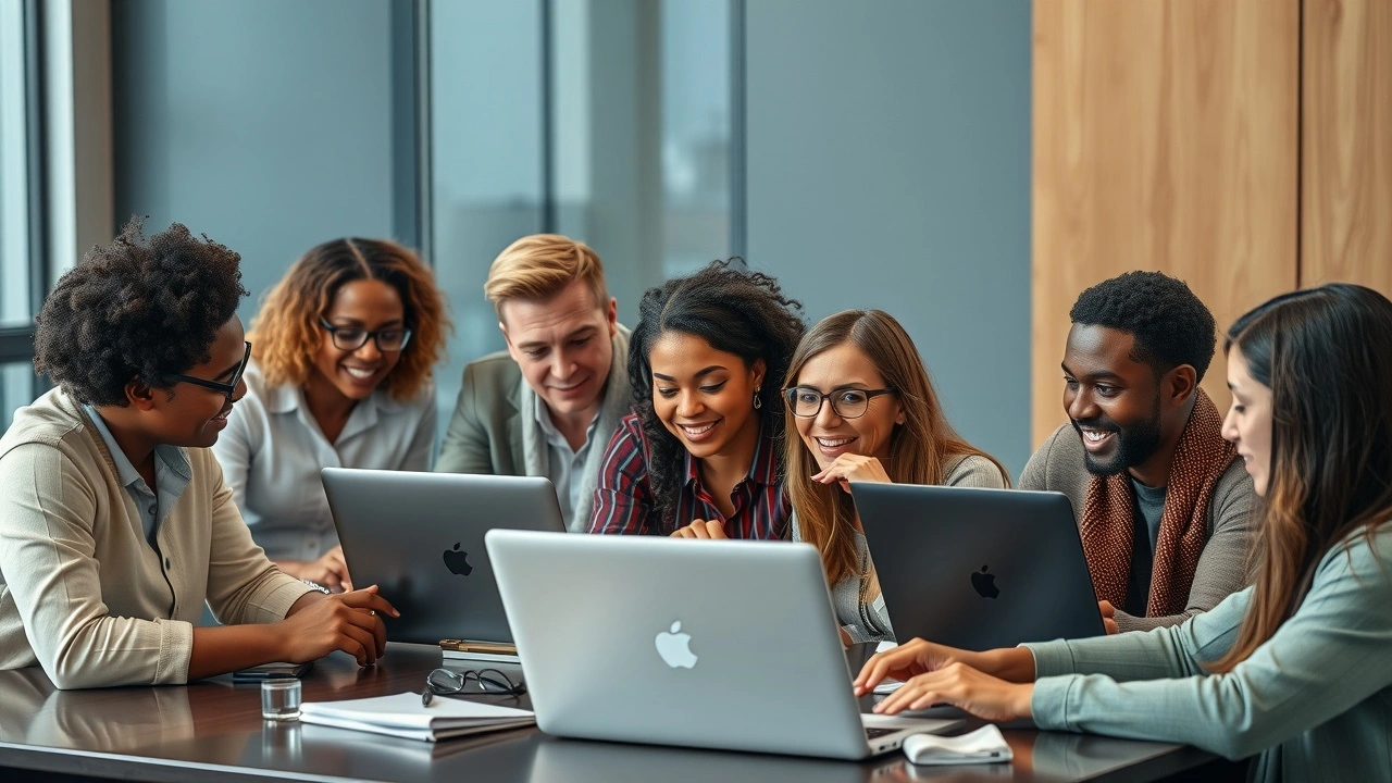 groupe de personnes participant à un webinaire sur des ordinateurs