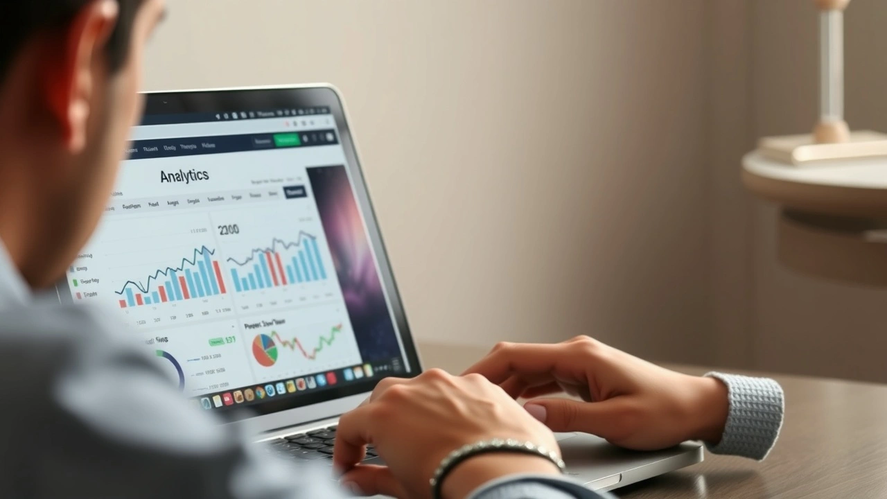 une personne analysant des analyses de site web sur un ordinateur portable