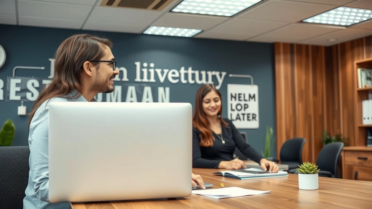 bureau d un registraire de domaine avec un employe et un client