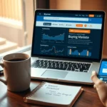 Un bureau professionnel illustrant l'achat et la gestion d'un nom de domaine.