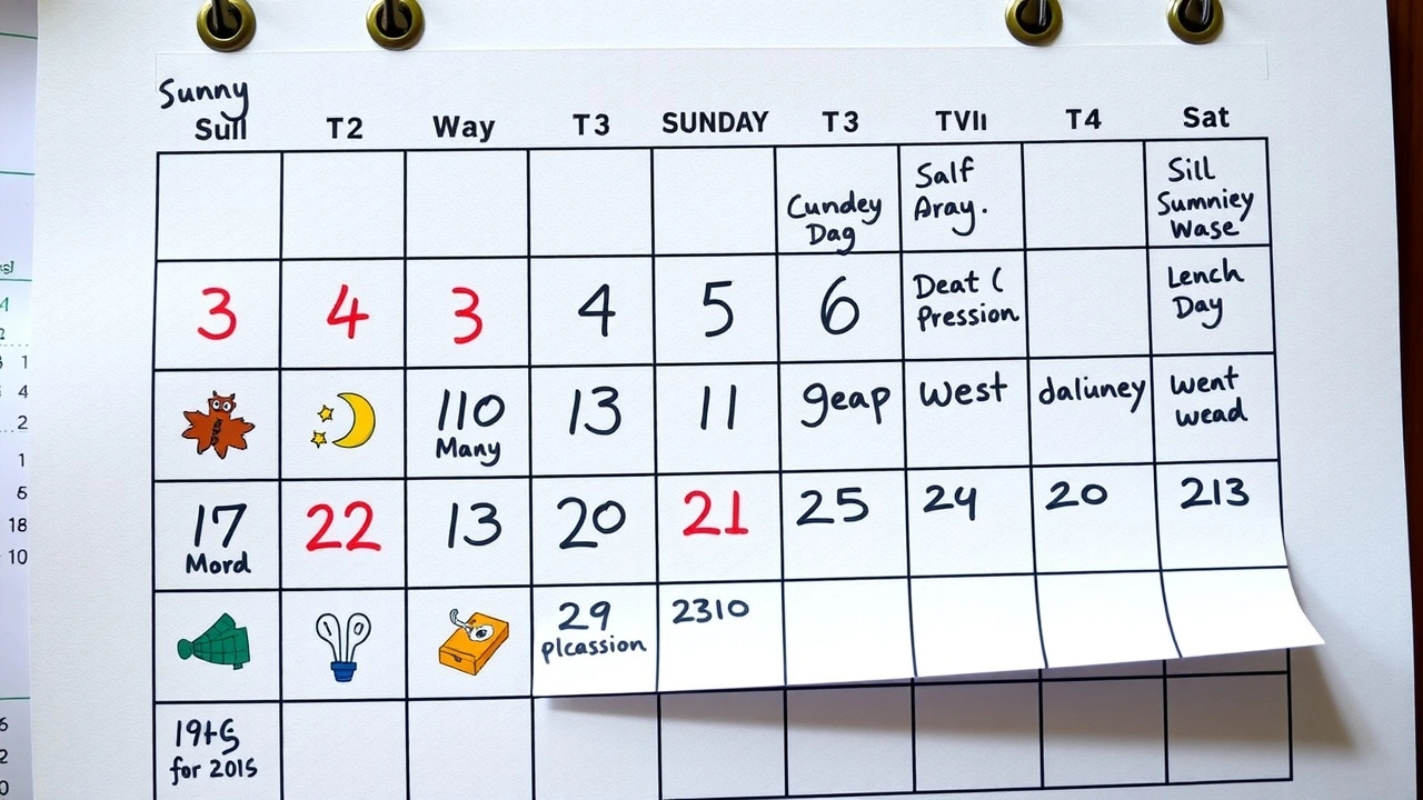 calendrier avec icones saisonnières et événements
