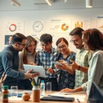 Illustration d'un espace de travail moderne dédié à des projets de crowdfunding.