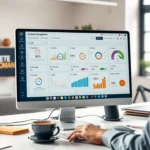 Une scène montrant la gestion des renouvellements de nom de domaine dans un bureau moderne.