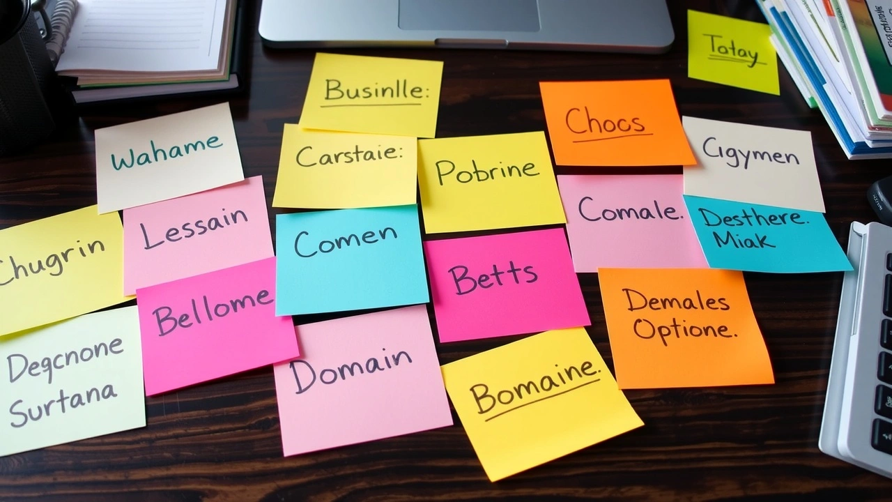 domain names sur des notes autocollantes sur un bureau