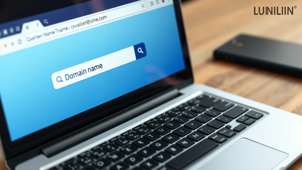 ordinateur portable affichant une barre de recherche de nom de domaine