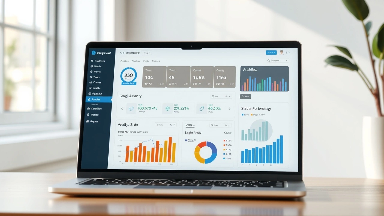 ordinateur portable affichant un tableau de bord SEO