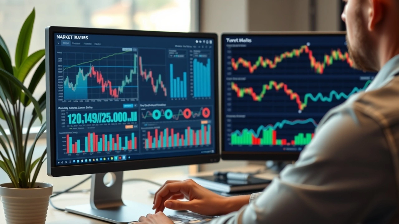 person analysant des données de marché sur un écran d'ordinateur