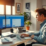 Une image illustrant une personne naviguant dans le processus d'achat et de gestion de nom de domaine.