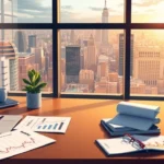 Une image illustrant un bureau moderne dédié à la revente de noms de domaine.