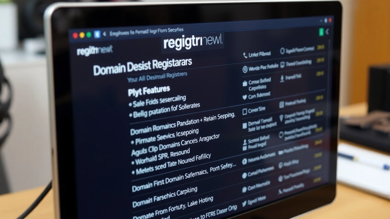 écran d'ordinateur avec liste de registraires de domaine