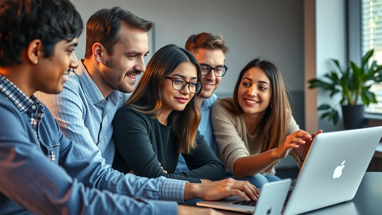 groupe d'apprenants regardant un tutoriel sur un ordinateur portable