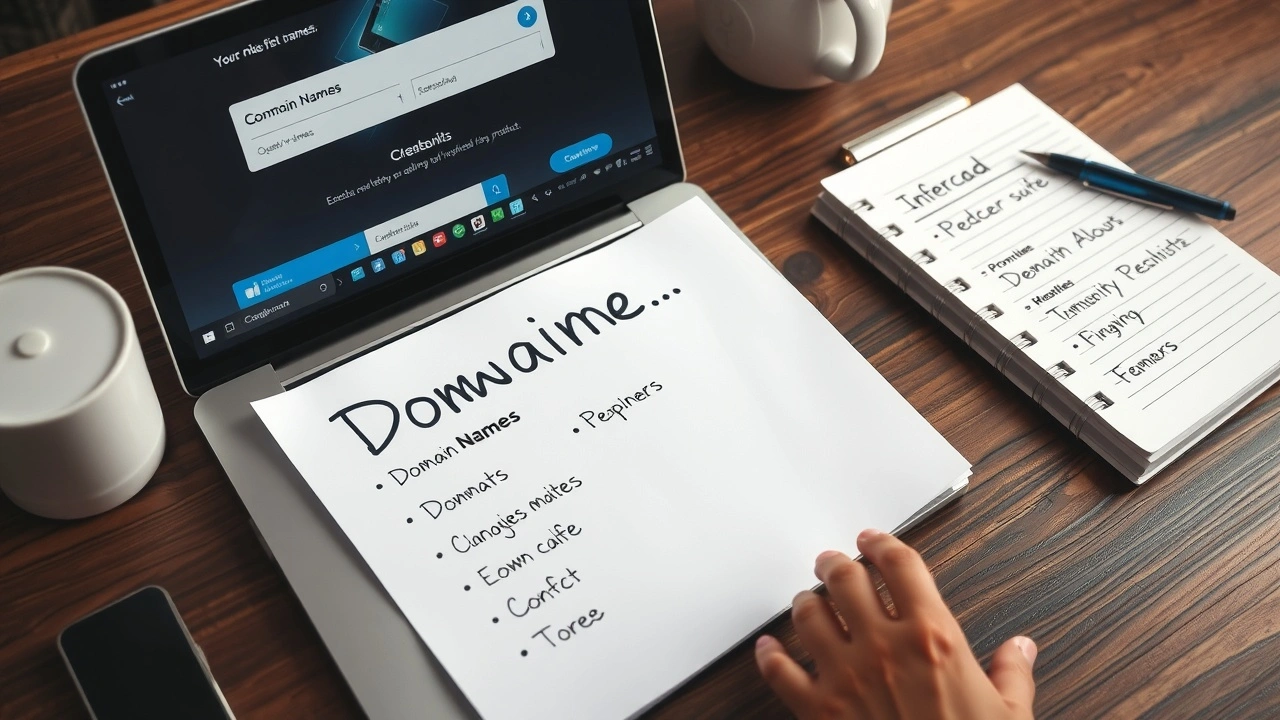 sélection de noms de domaine sur papier et ordinateur