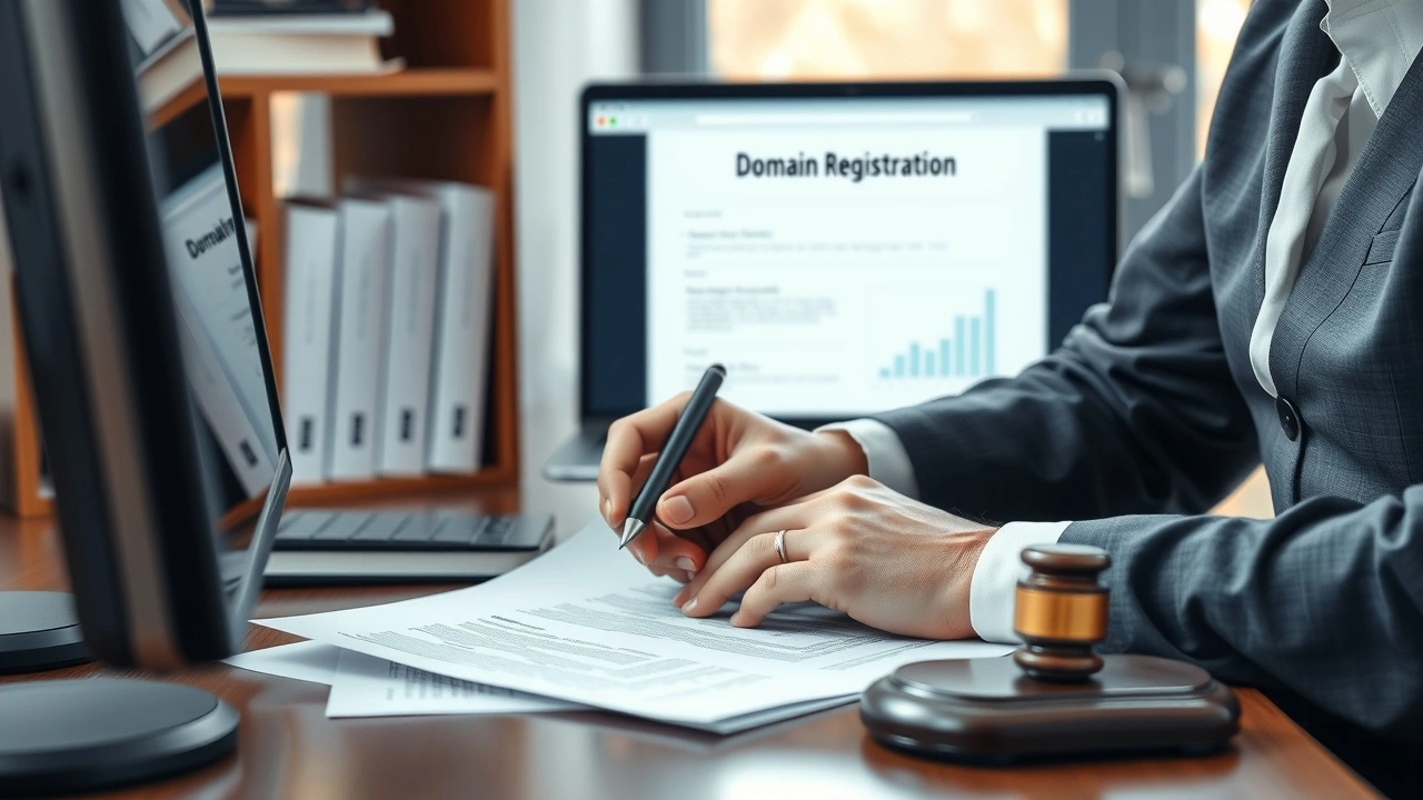 avocat examinant documents de domaine et ordinateur