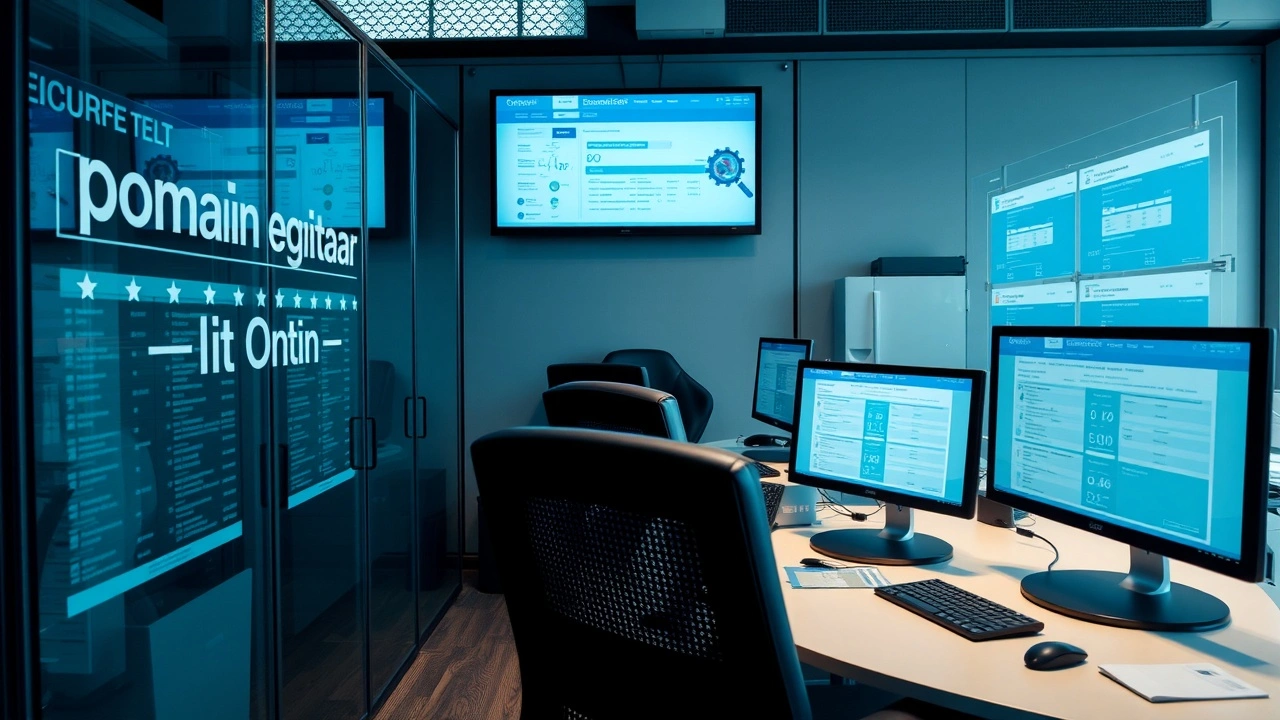 bureau d'un registrar de domaine avec des ordinateurs