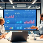 Un bureau moderne avec des professionnels analysant des données sur des domaines.