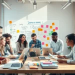 Un bureau créatif avec des personnes en train de discuter du choix d'un nom de domaine