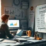 Un espace de travail créatif avec une personne réfléchissant aux noms de domaine en lien avec les valeurs de marque et le SEO.