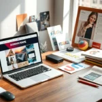 Un espace de travail créatif pour valoriser un nom de domaine avec des contenus visuels attrayants.