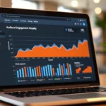 Un ordinateur portable affichant des graphiques sur l'engagement du public et les performances SEO.