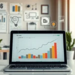 Une scène moderne illustrant des éléments de la présence en ligne et du SEO dans un environnement de travail.