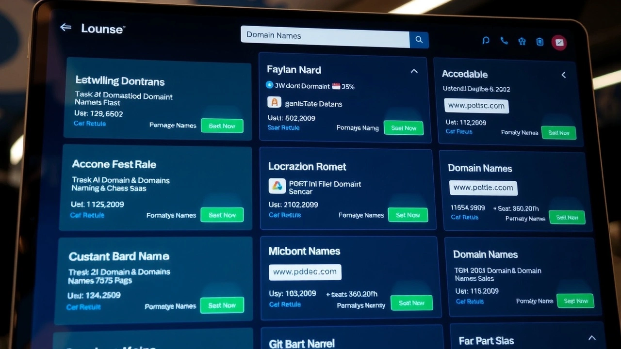 interface de marketplace numérique avec des noms de domaine