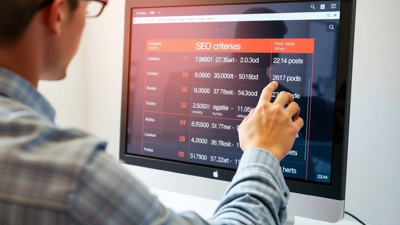 person analysant des critères SEO sur un écran d'ordinateur