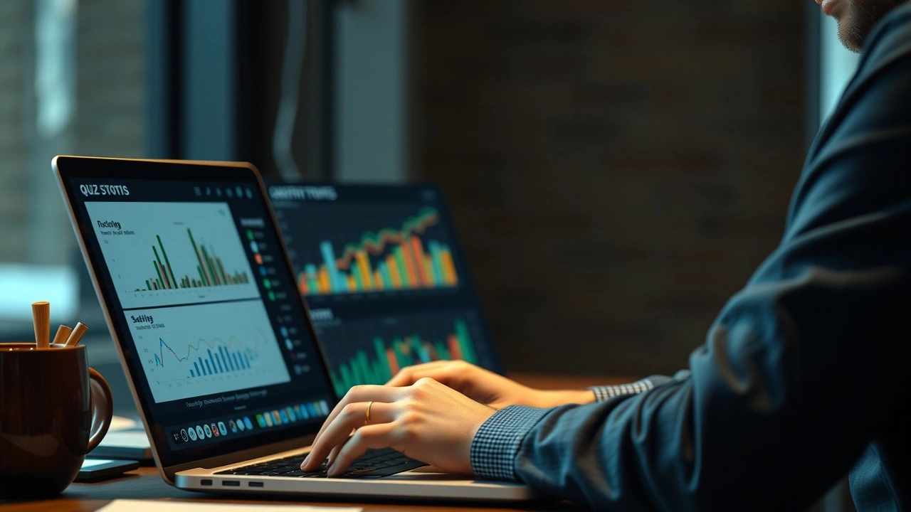person analysant des statistiques de quiz sur un ordinateur