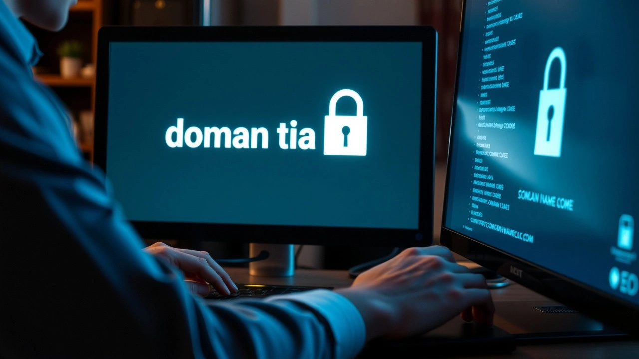 person utilisant un ordinateur pour sécuriser un nom de domaine
