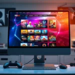 Illustration d'un site de jeux en ligne moderne sur un écran d'ordinateur.