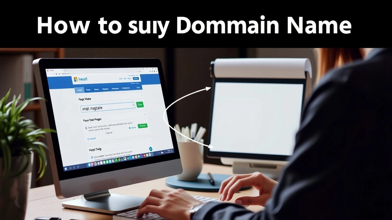 person using laptop to buy a domain name