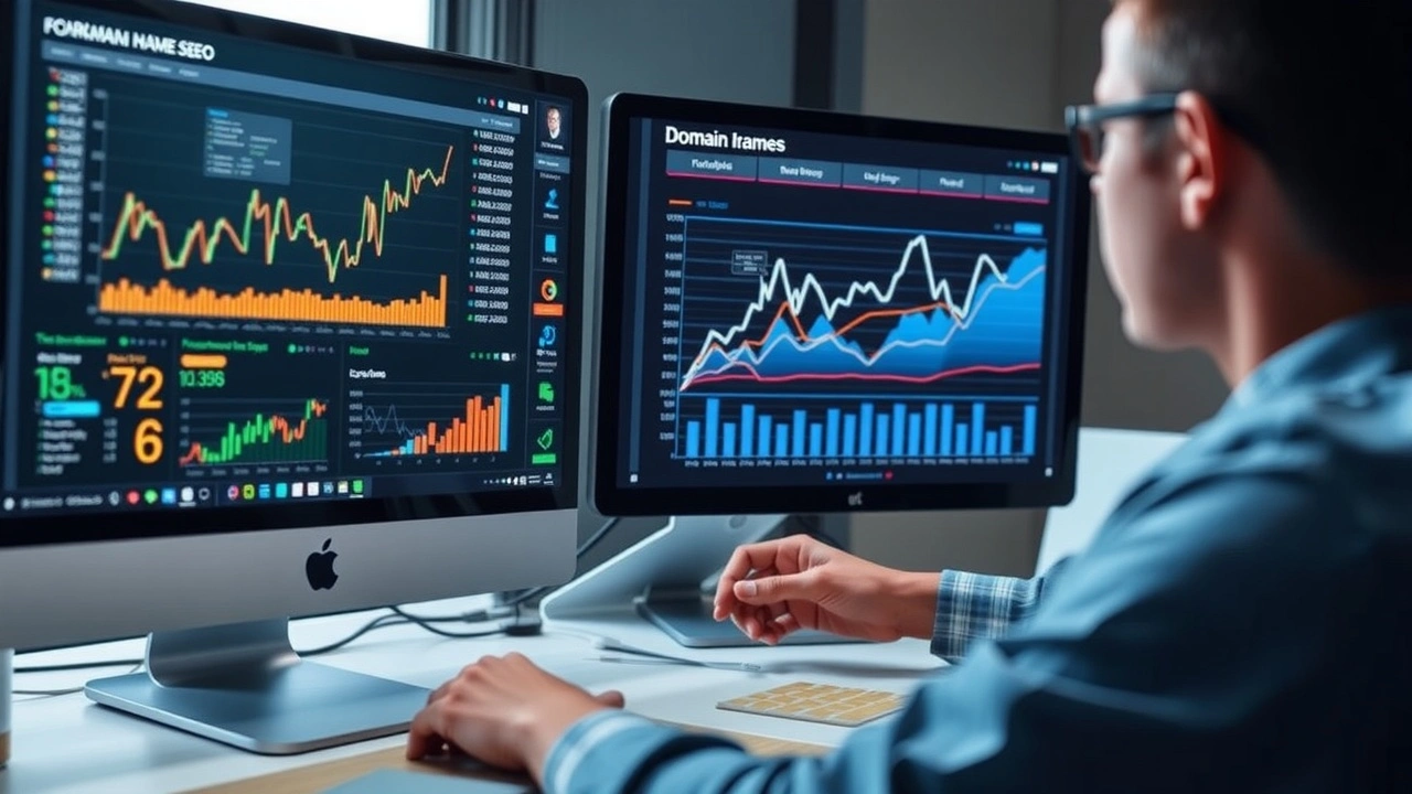person analysant des noms de domaine sur un ordinateur