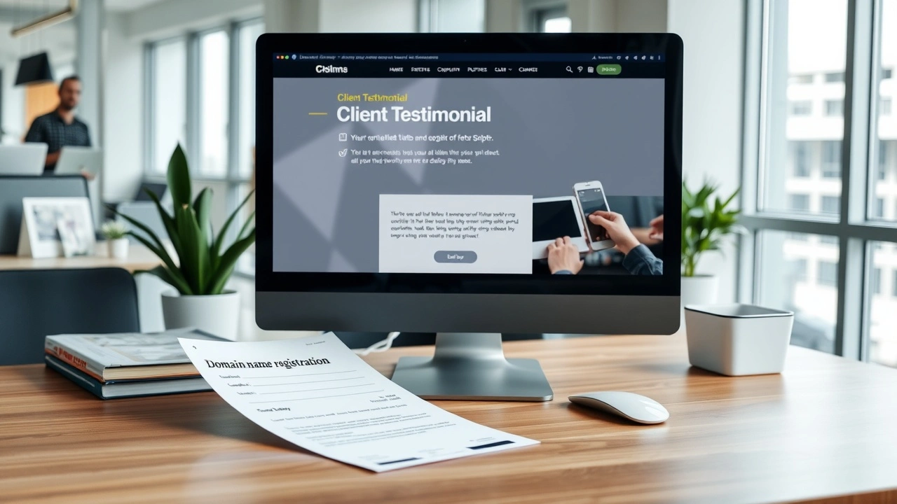 bureau moderne avec un site de témoignages clients