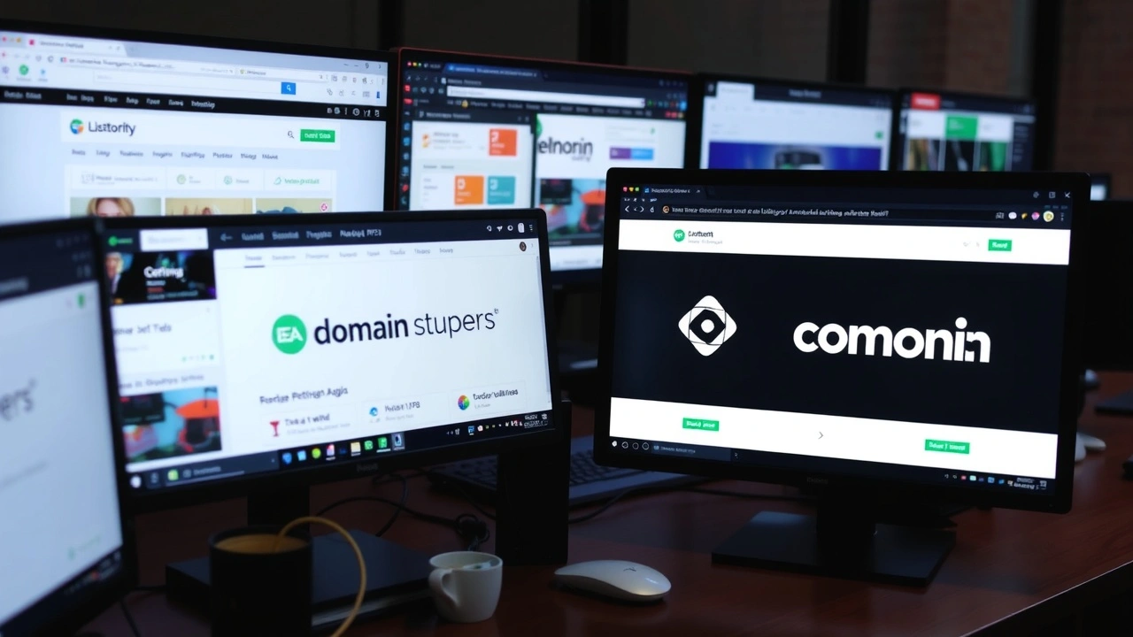 différents sites de vente de noms de domaine sur des écrans