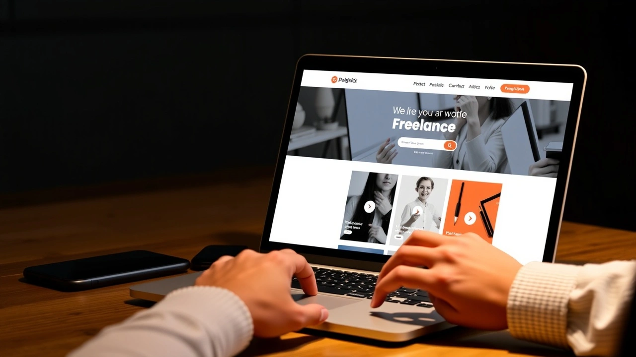 person utilisant un ordinateur portable avec un site de freelances