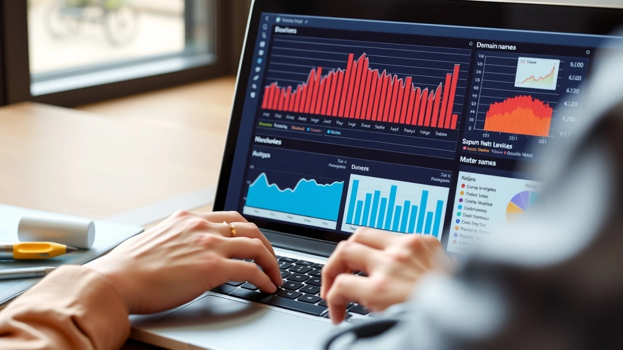 person analysant des noms de domaine sur un ordinateur