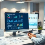 Une personne dans un bureau moderne évaluant les critères d'un registrar pour la gestion de nom de domaine.