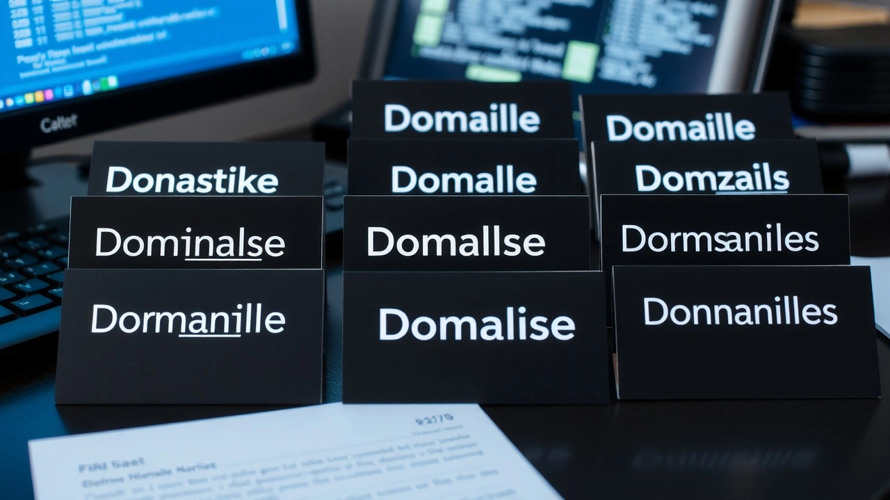 cartes de visite avec noms de domaine sur un bureau
