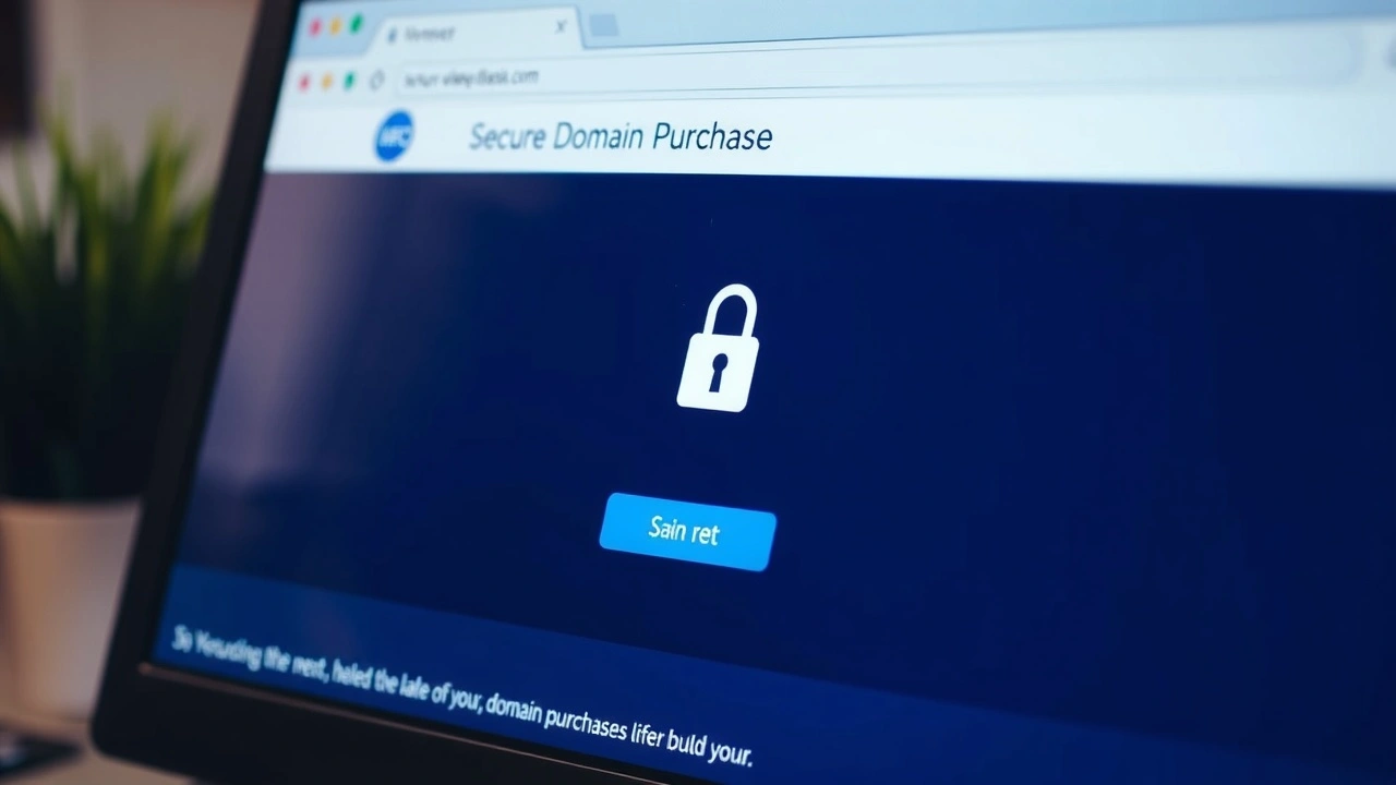 écran d'ordinateur avec interface d'achat de domaine sécurisé