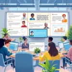 Un espace de travail moderne avec des professionnels collaborant sur des témoignages diversifiés.