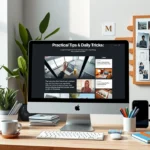 Un espace de travail moderne illustrant un site de conseils pratiques et astuces.