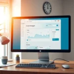 Un espace de travail serein montrant un écran d'ordinateur avec une interface de gestion de domaine conviviale.