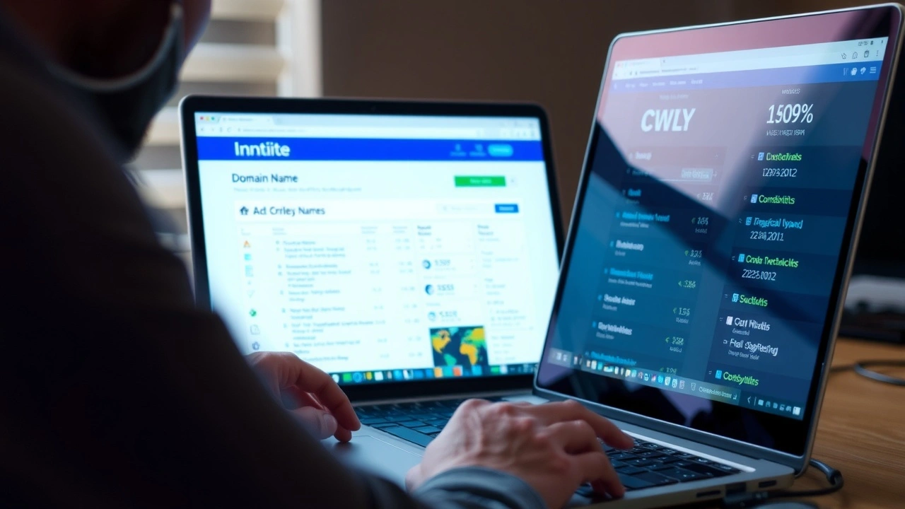 person évaluant un nom de domaine sur un ordinateur
