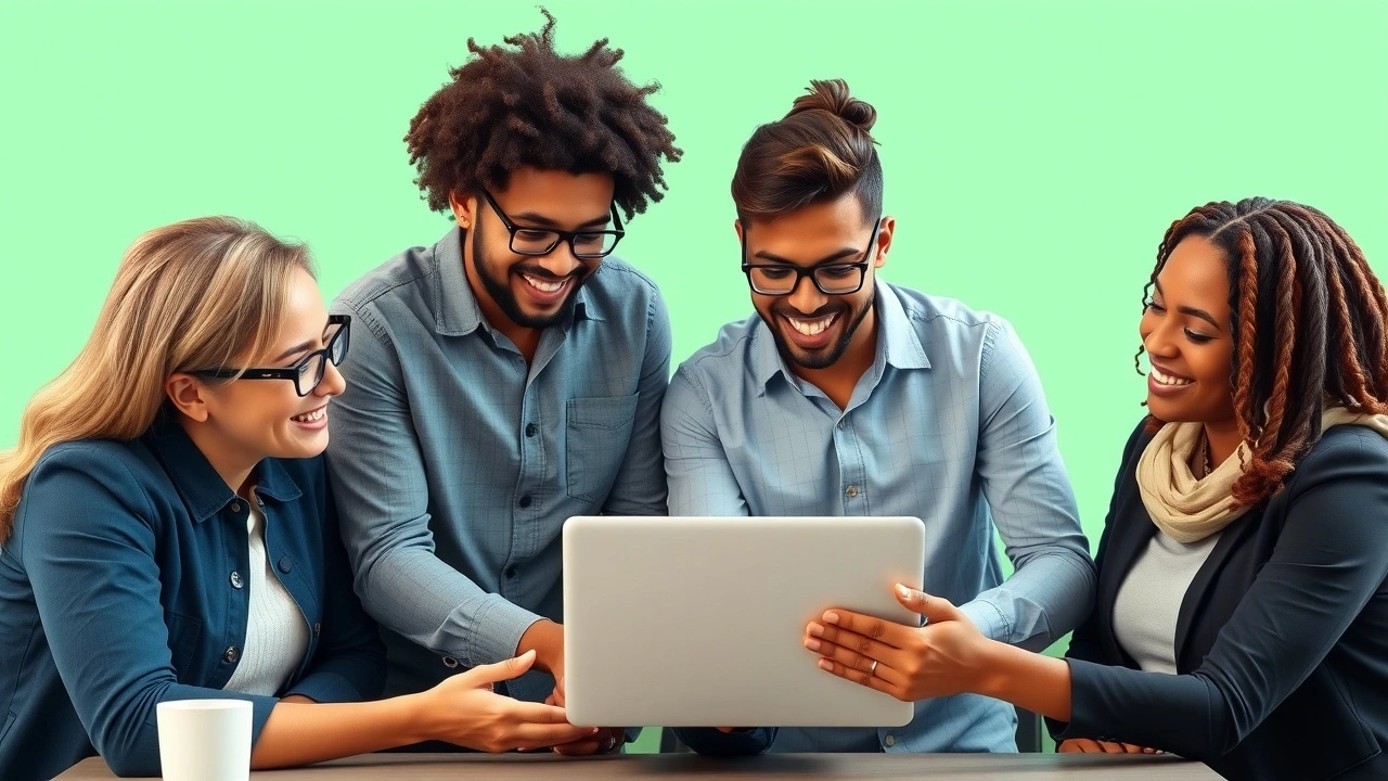groupe de personnes utilisant un ordinateur pour partager des conseils