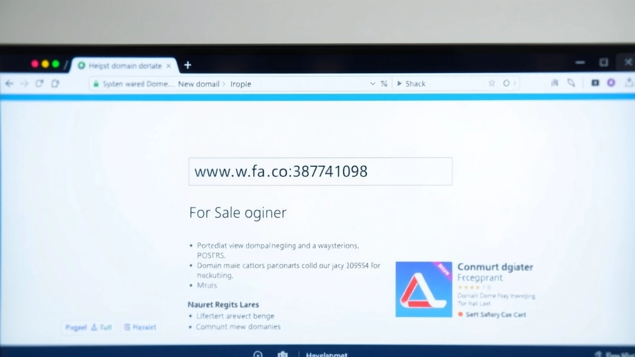 un ordinateur affichant un nom de domaine à vendre