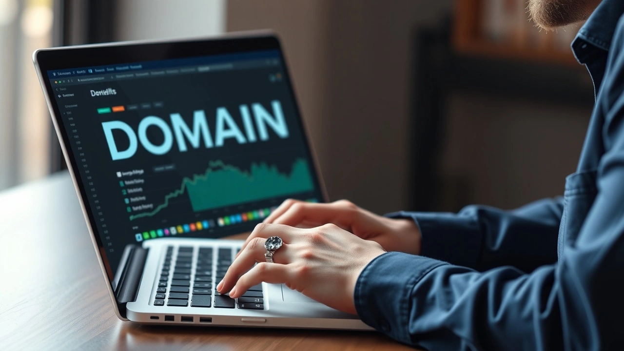 person utilisant un ordinateur pour gérer les ventes de domaines