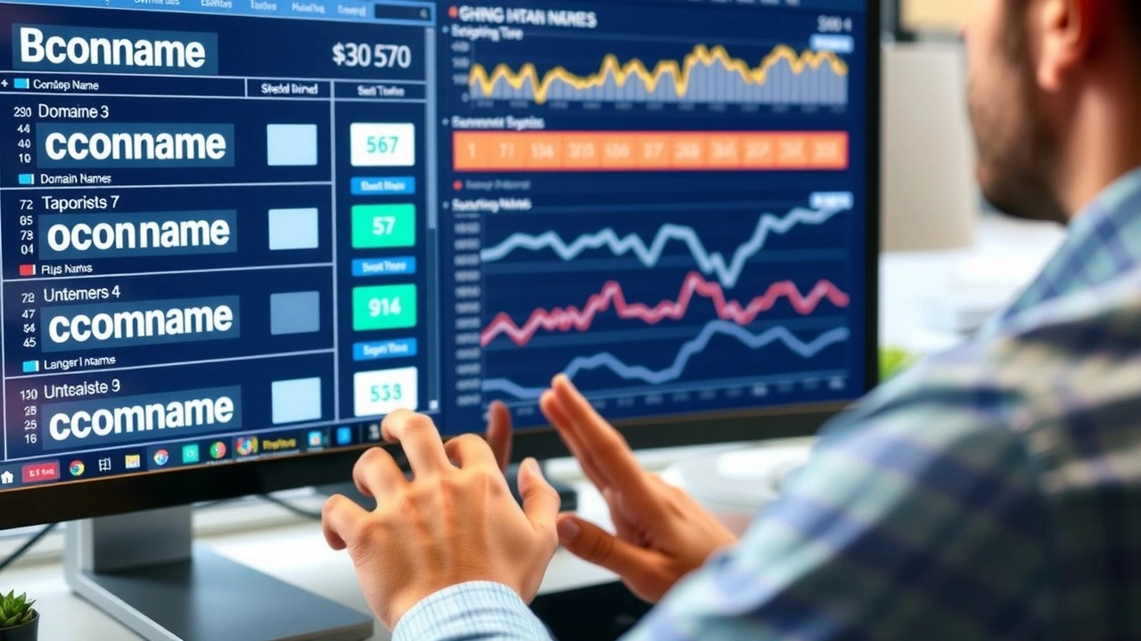 person analysant des options de nom de domaine sur un ordinateur