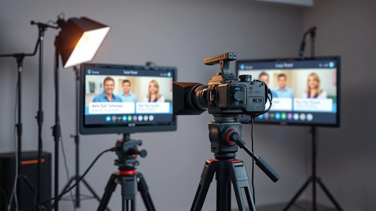 installation de production vidéo avec appareil photo et éclairage