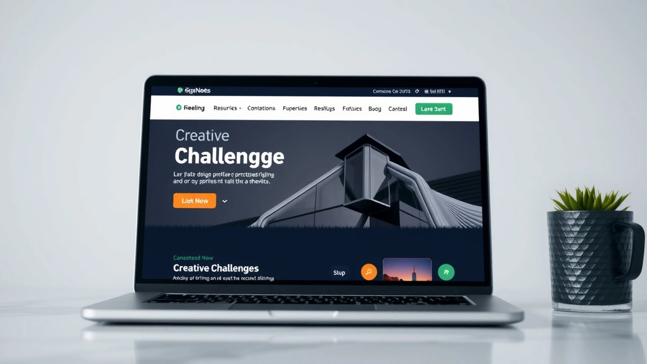 Ordinateur portable affichant un site de défis créatifs